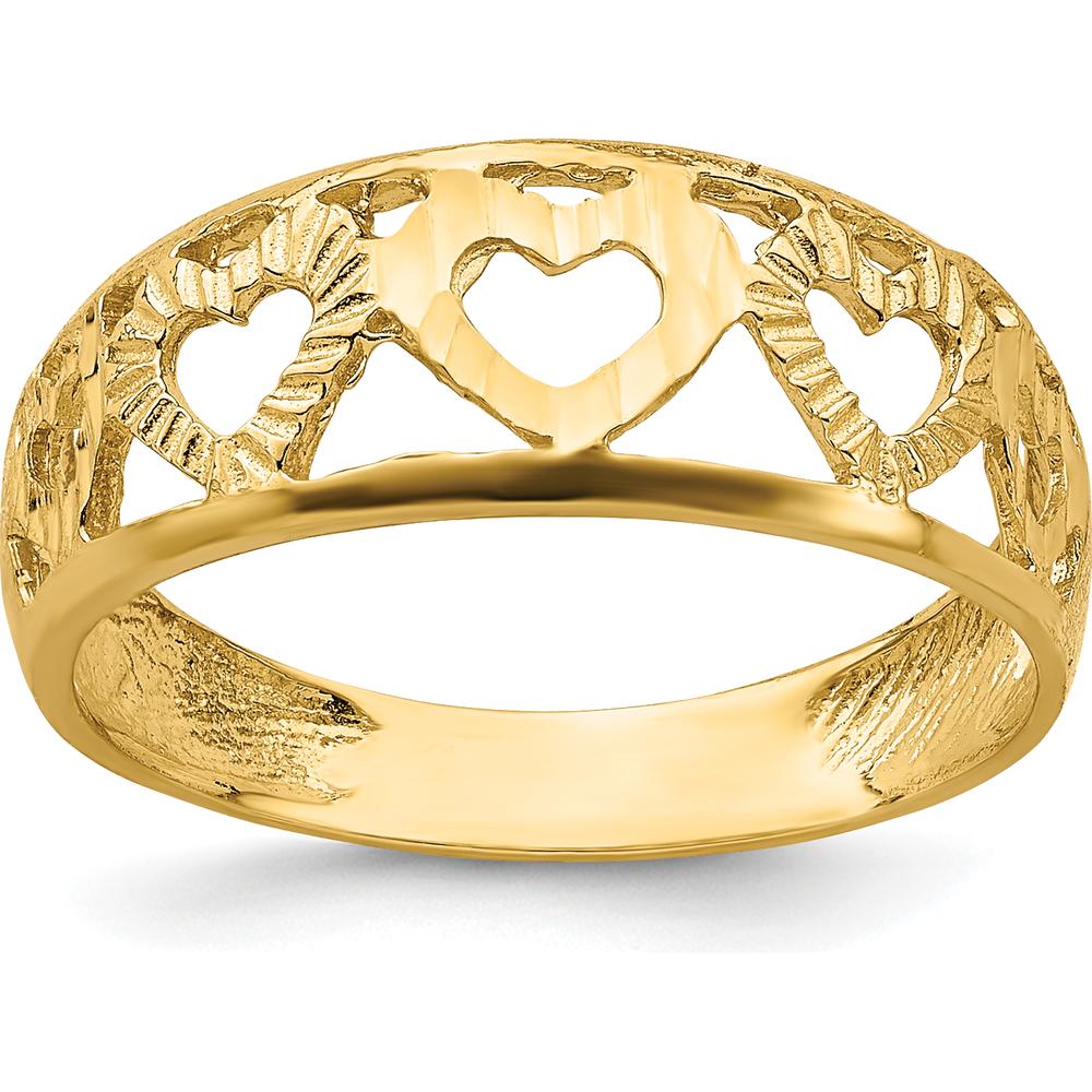 14K Yellow Gold Diamond-Cut 5 Heart Ring - 3.15mm Band Width by Oro Pregiato