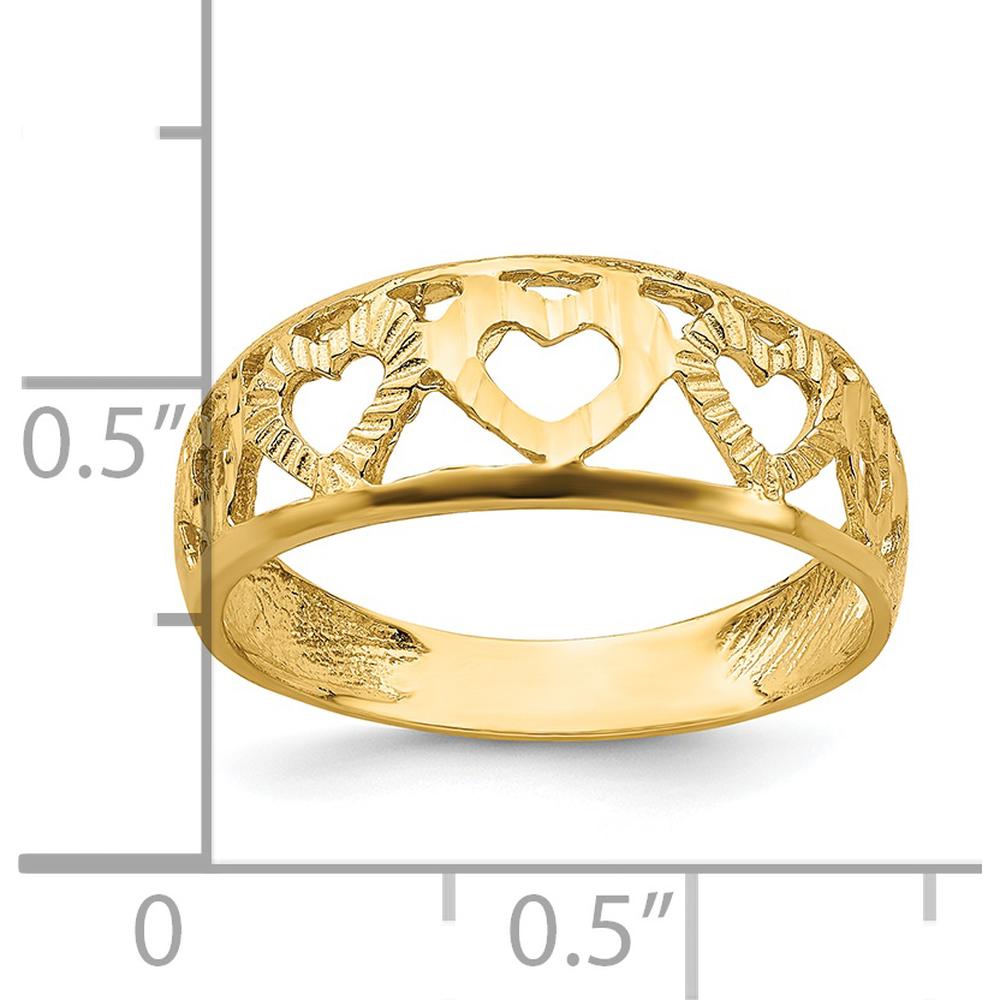 14K Yellow Gold Diamond-Cut 5 Heart Ring - 3.15mm Band Width by Oro Pregiato