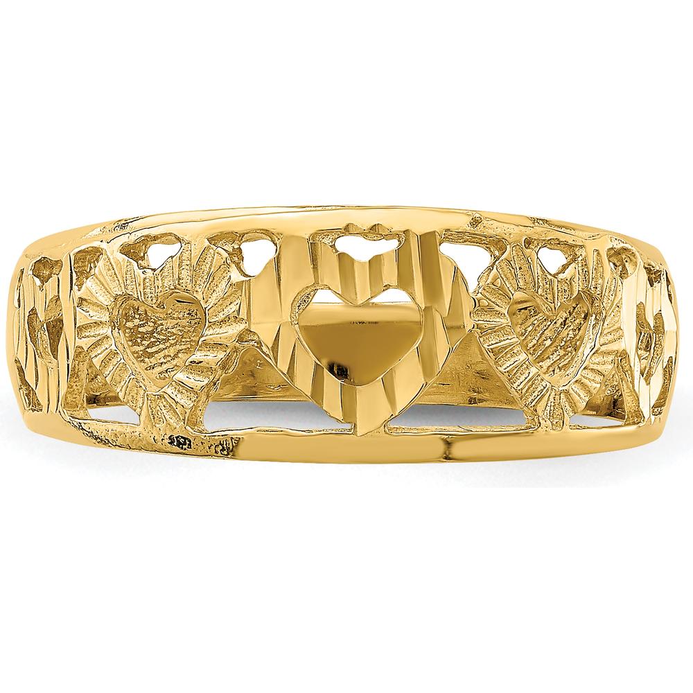 14K Yellow Gold Diamond-Cut 5 Heart Ring - 3.15mm Band Width by Oro Pregiato