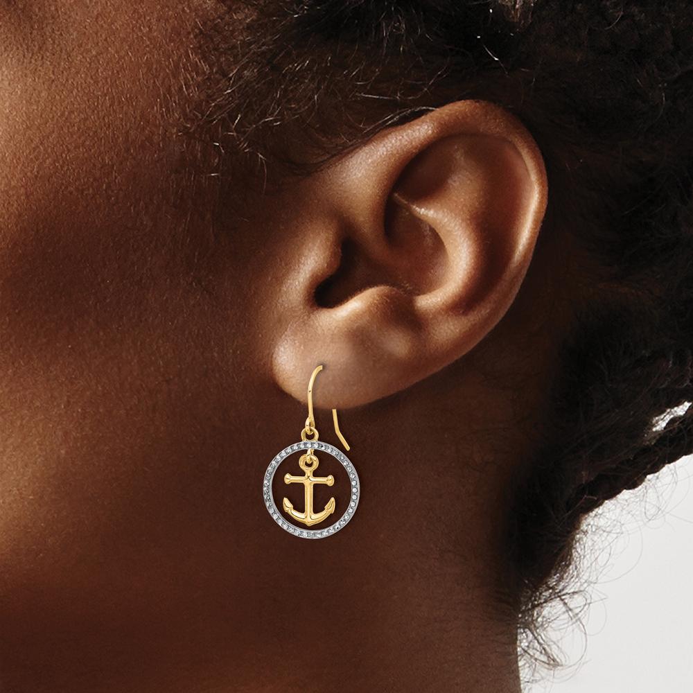14K Yellow Gold Diamond-Cut Anchor Dangle Earrings with White Rhodium Accent - 0.50 Carat Total Weight by 0
