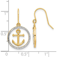 14K Yellow Gold Diamond-Cut Anchor Dangle Earrings with White Rhodium Accent - 0.50 Carat Total Weight by 0