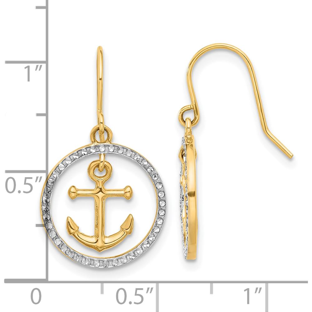 14K Yellow Gold Diamond-Cut Anchor Dangle Earrings with White Rhodium Accent - 0.50 Carat Total Weight by 0
