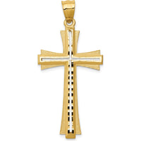 14K Yellow Gold Diamond Cut and Satin Cross Pendant - 47mm Length, 22mm Width by Oro Pregiato