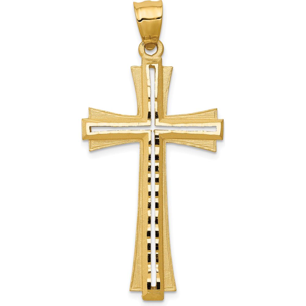 14K Yellow Gold Diamond Cut and Satin Cross Pendant - 47mm Length, 22mm Width by Oro Pregiato