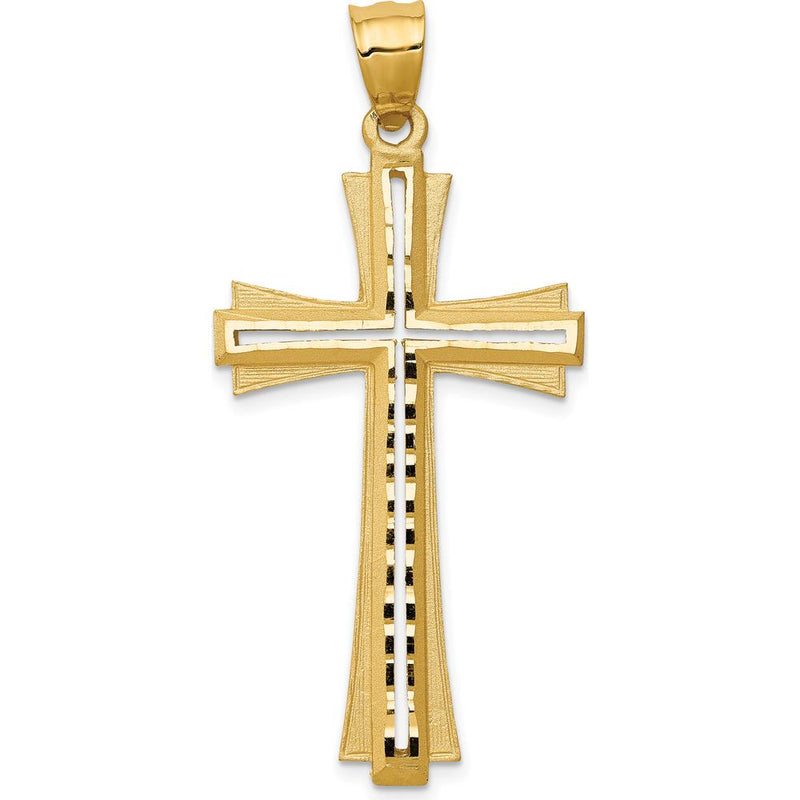 14K Yellow Gold Diamond Cut and Satin Cross Pendant - 47mm Length, 22mm Width by Oro Pregiato