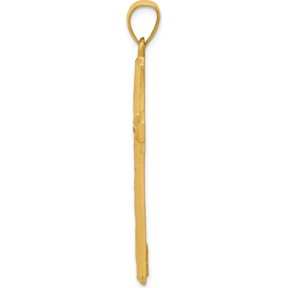 14K Yellow Gold Diamond Cut and Satin Cross Pendant - 47mm Length, 22mm Width by Oro Pregiato