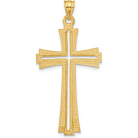 14K Yellow Gold Diamond Cut and Satin Cross Pendant - 47mm Length, 22mm Width by Oro Pregiato