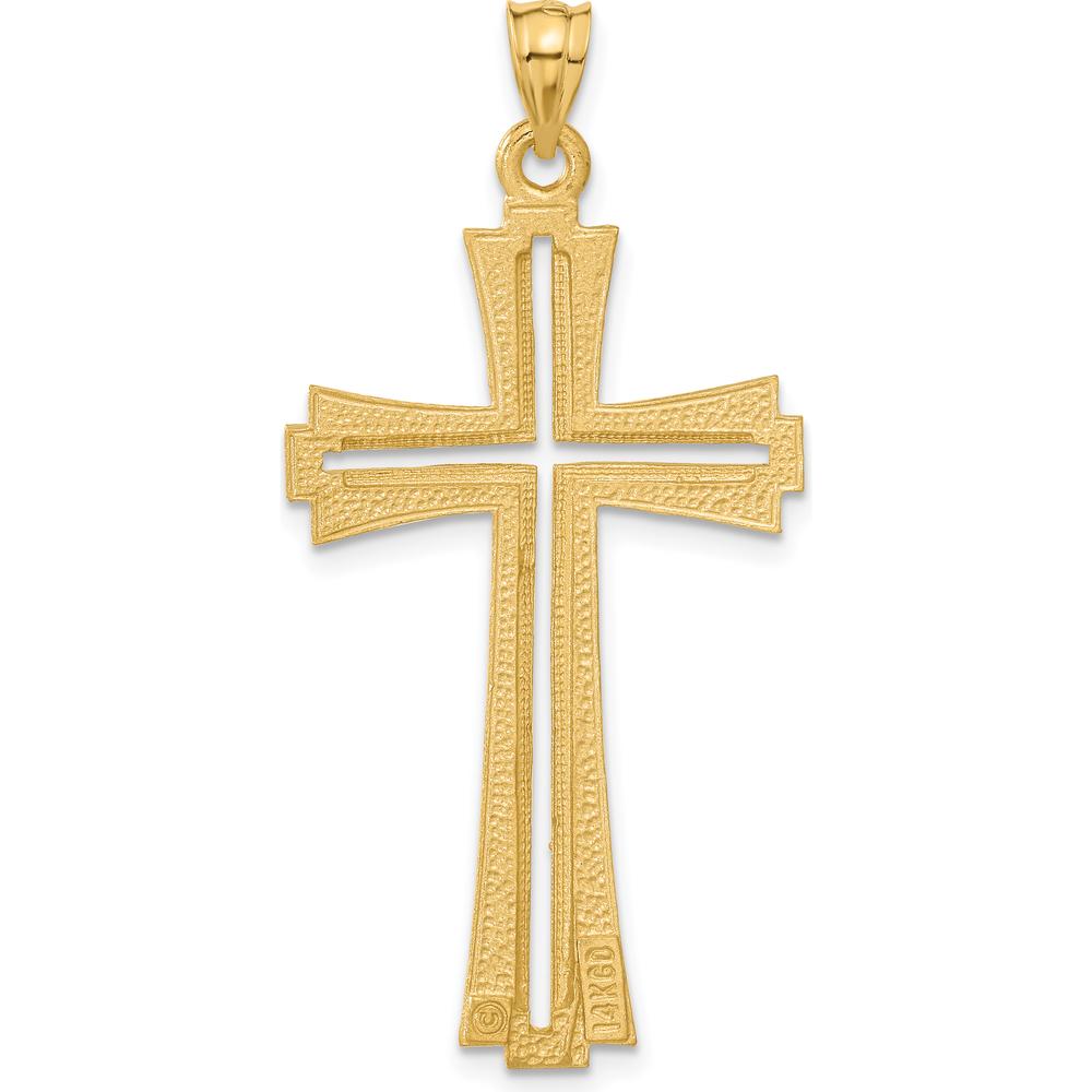 14K Yellow Gold Diamond Cut and Satin Cross Pendant - 47mm Length, 22mm Width by Oro Pregiato