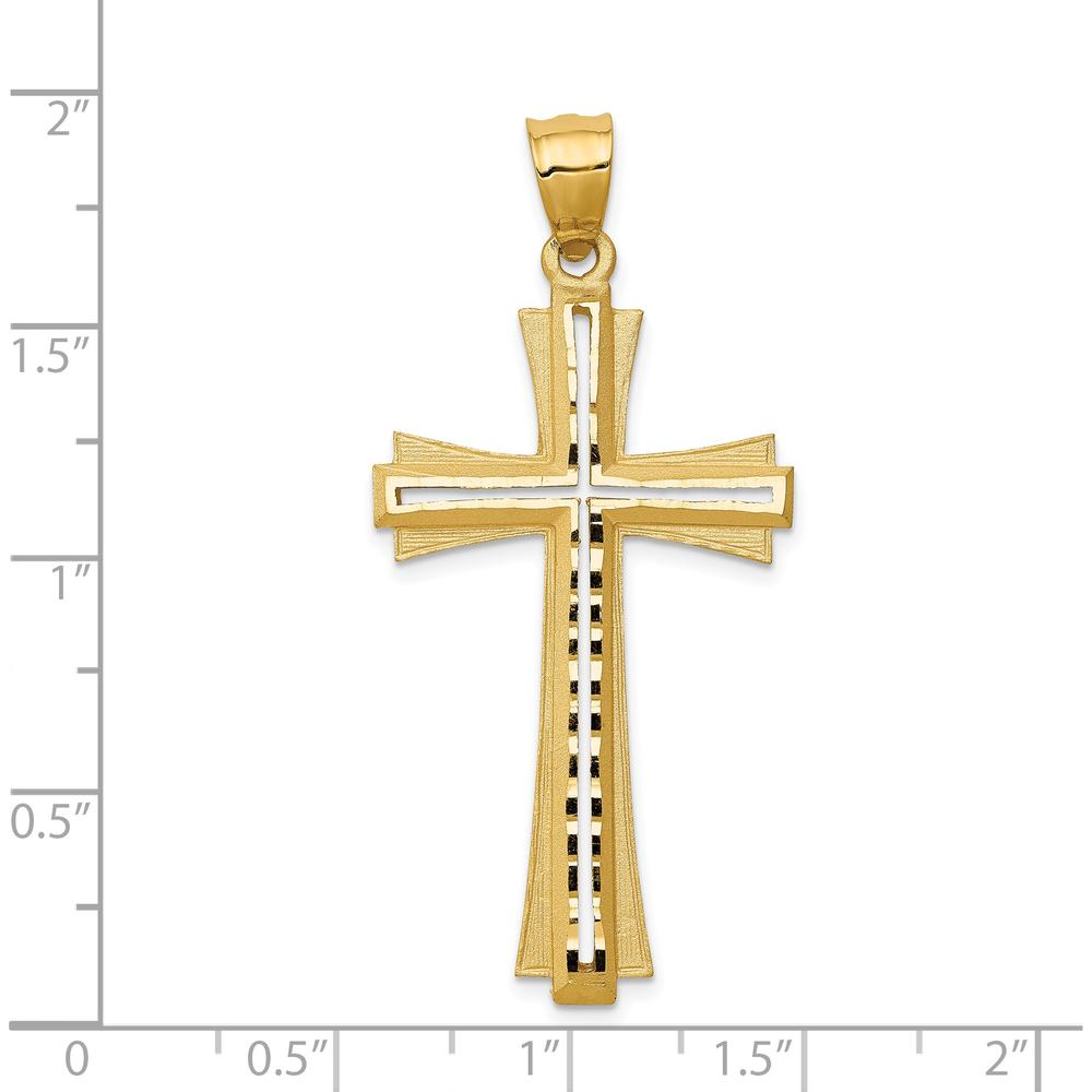 14K Yellow Gold Diamond Cut and Satin Cross Pendant - 47mm Length, 22mm Width by Oro Pregiato