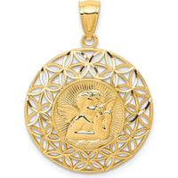 14K Yellow Gold Diamond-Cut Angel Medal Pendant - 28mm Length by Oro Pregiato
