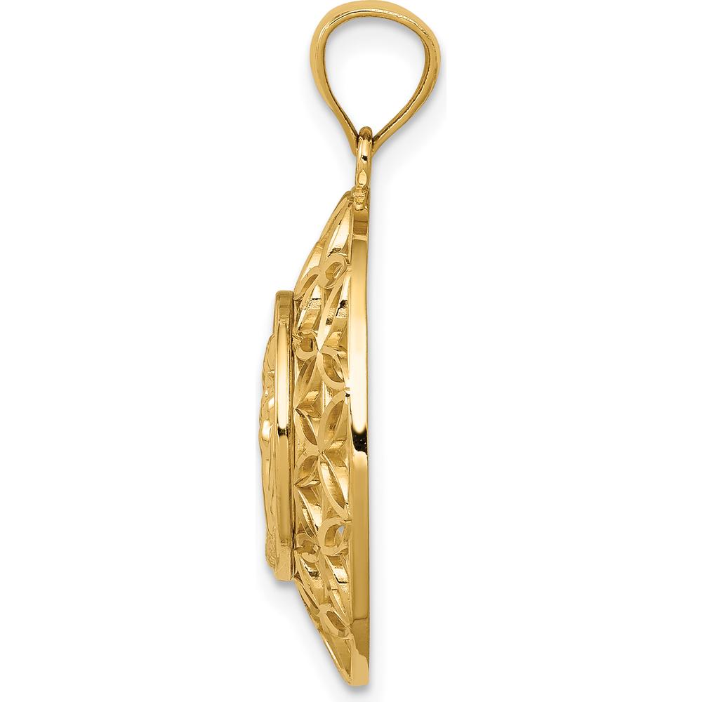 14K Yellow Gold Diamond-Cut Angel Medal Pendant - 28mm Length by Oro Pregiato