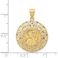 14K Yellow Gold Diamond-Cut Angel Medal Pendant - 28mm Length by Oro Pregiato