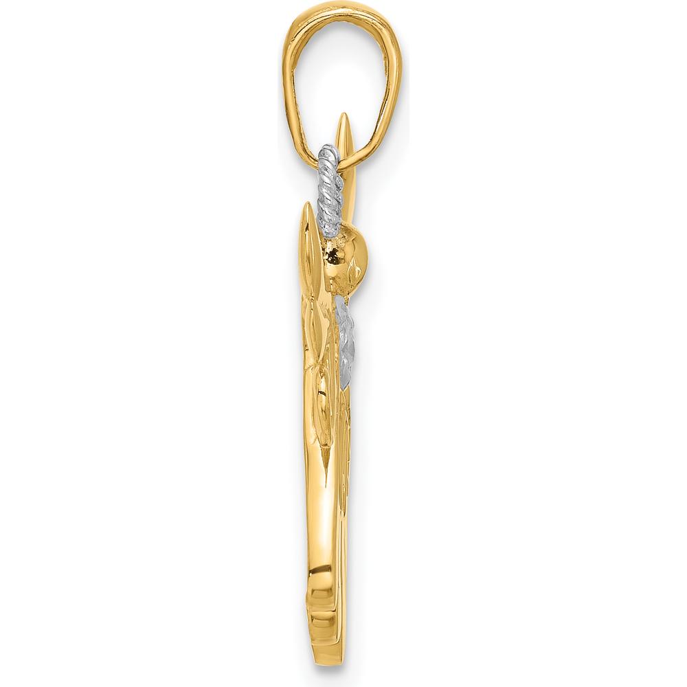 14K Yellow Gold Diamond-Cut Angel Pendant with White Rhodium Accents - 25.5mm Length by Oro Pregiato