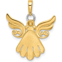 14K Yellow Gold Diamond-Cut Angel Pendant with White Rhodium Accents - 25.5mm Length by Oro Pregiato