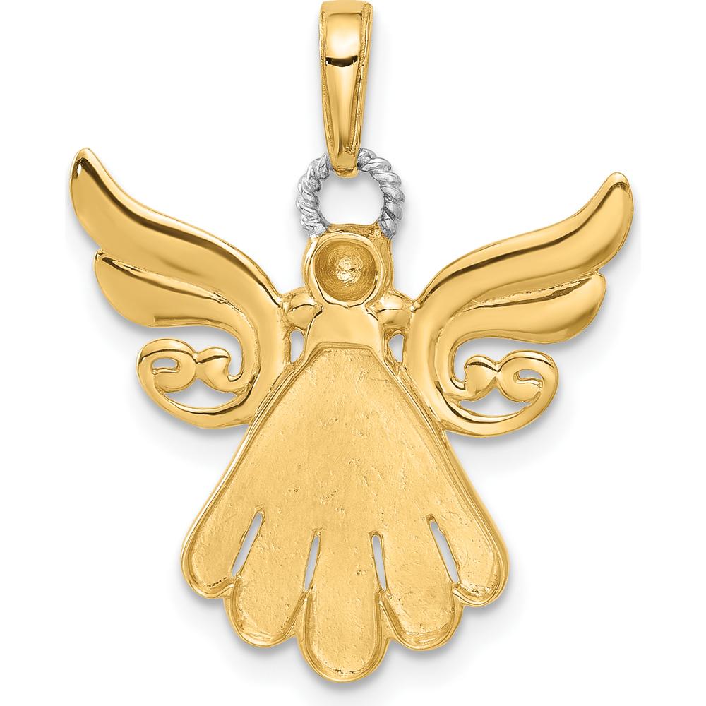 14K Yellow Gold Diamond-Cut Angel Pendant with White Rhodium Accents - 25.5mm Length by Oro Pregiato