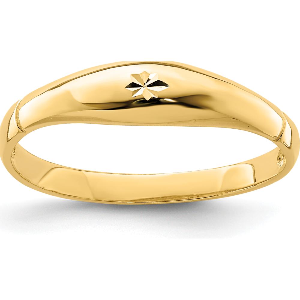 14K Yellow Gold Diamond-Cut Band Ring - Elegant Domed Design, 2.4mm Width by 0