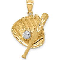 14K Yellow Gold Diamond-Cut Baseball Bat and Glove Pendant with White Rhodium Ball by Oro Pregiato