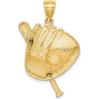 14K Yellow Gold Diamond-Cut Baseball Bat and Glove Pendant with White Rhodium Ball by Oro Pregiato
