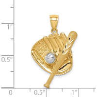 14K Yellow Gold Diamond-Cut Baseball Bat and Glove Pendant with White Rhodium Ball by Oro Pregiato