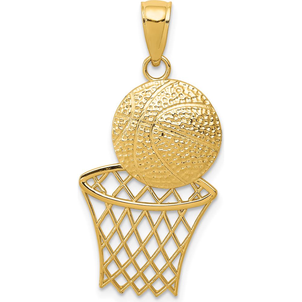 14K Yellow Gold Diamond-Cut Basketball and Net Charm Pendant by Oro Pregiato