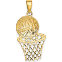 14K Yellow Gold Diamond-Cut Basketball and Net Charm Pendant by Oro Pregiato