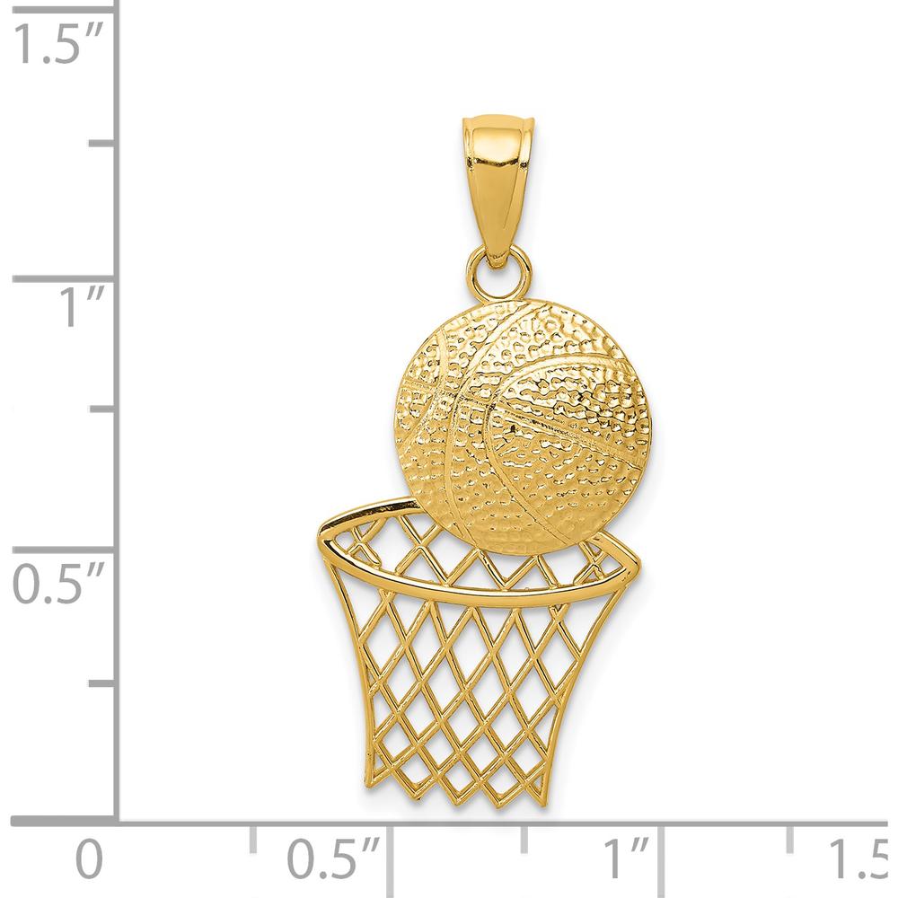 14K Yellow Gold Diamond-Cut Basketball and Net Charm Pendant by Oro Pregiato