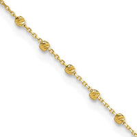 14K Yellow Gold Diamond-Cut Bead and Cable Chain Anklet - 9.75" Adjustable Length