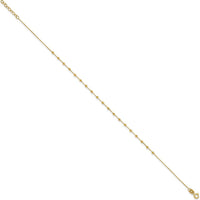 14K Yellow Gold Diamond-Cut Bead and Cable Chain Anklet - 9.75" Adjustable Length