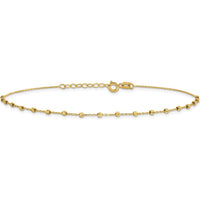 14K Yellow Gold Diamond-Cut Bead and Cable Chain Anklet - 9.75" Adjustable Length