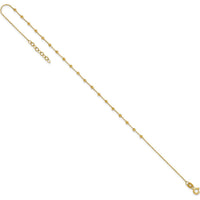 14K Yellow Gold Diamond-Cut Bead and Cable Chain Anklet - 9.75" Adjustable Length
