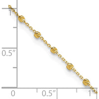 14K Yellow Gold Diamond-Cut Bead and Cable Chain Anklet - 9.75" Adjustable Length