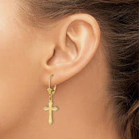 14K Yellow Gold Diamond-Cut Beaded Edge Cross Leverback Drop Earrings by 0