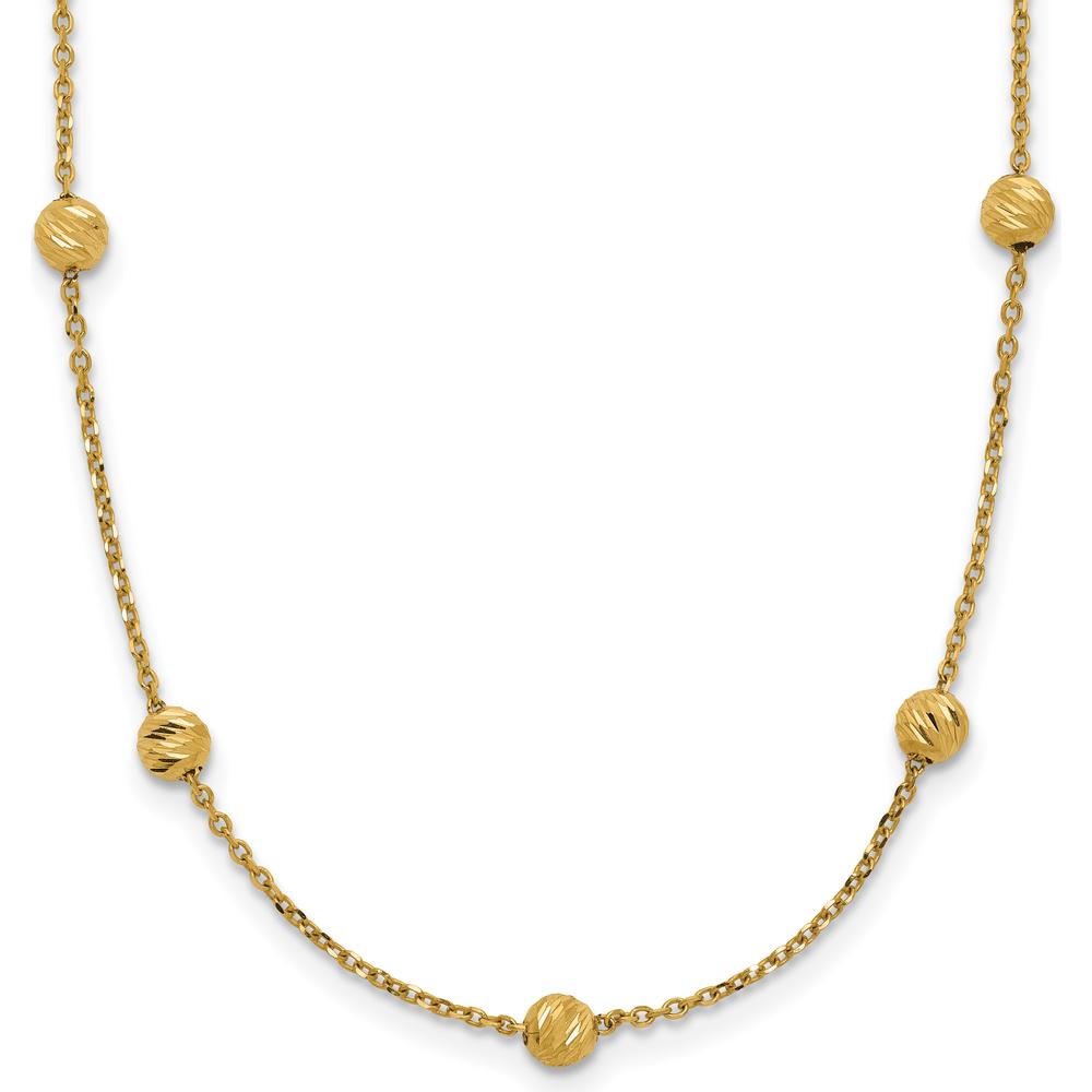 14K Yellow Gold Diamond-Cut Beads 17" Station Necklace with Polished Finish by 0