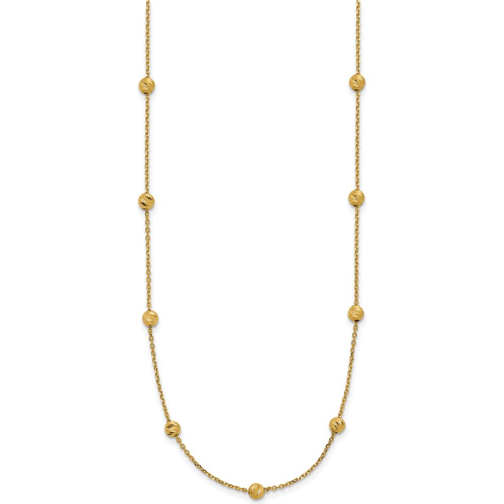 14K Yellow Gold Diamond-Cut Beads 17" Station Necklace with Polished Finish by 0