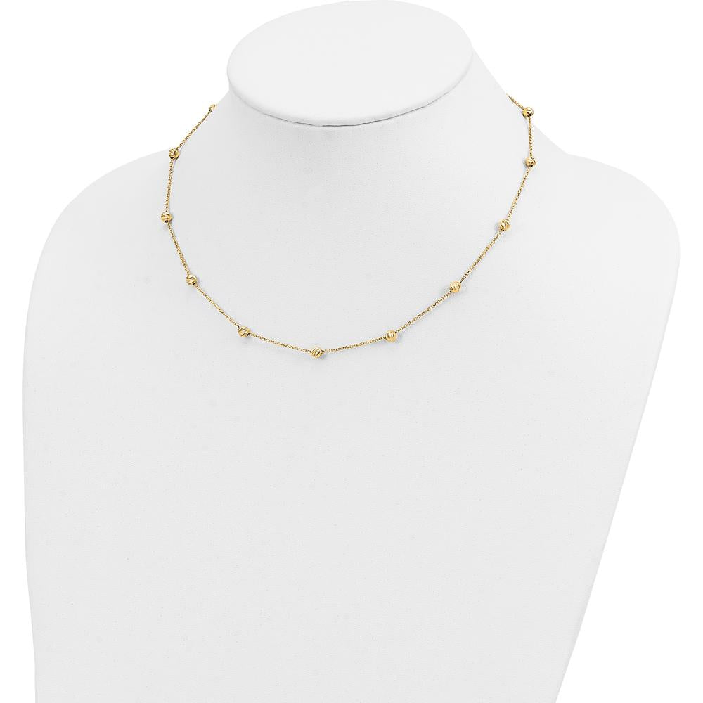 14K Yellow Gold Diamond-Cut Beads 17" Station Necklace with Polished Finish by 0