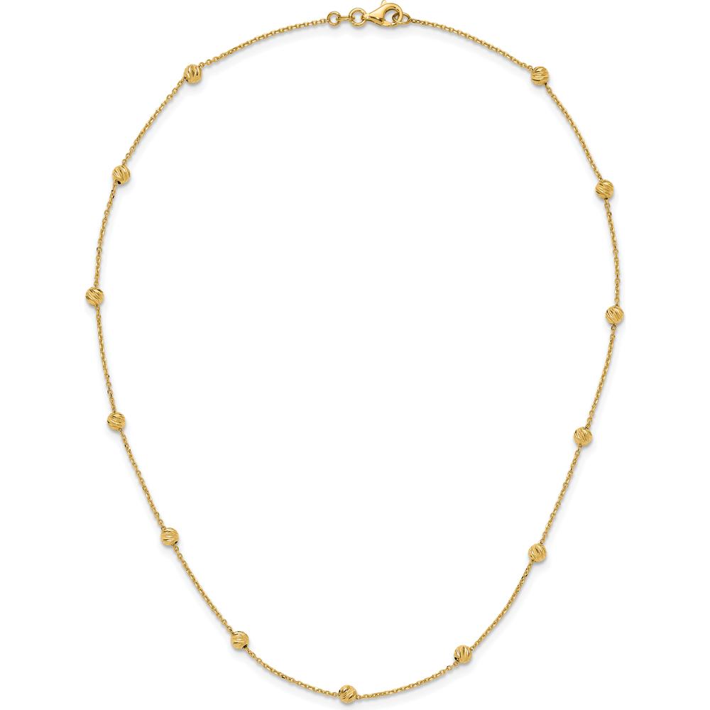 14K Yellow Gold Diamond-Cut Beads 17" Station Necklace with Polished Finish by 0