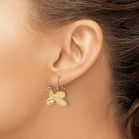 14K Yellow Gold Diamond-Cut Bee Dangle Earrings with Rhodium Accents - 0.20 Carat Total Diamond Weight by 0
