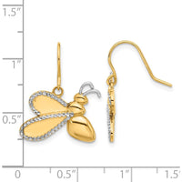 14K Yellow Gold Diamond-Cut Bee Dangle Earrings with Rhodium Accents - 0.20 Carat Total Diamond Weight by 0
