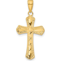 14K Yellow Gold Diamond-Cut Beveled Edges Cross Pendant - 31mm Length, 16mm Width by Oro Pregiato