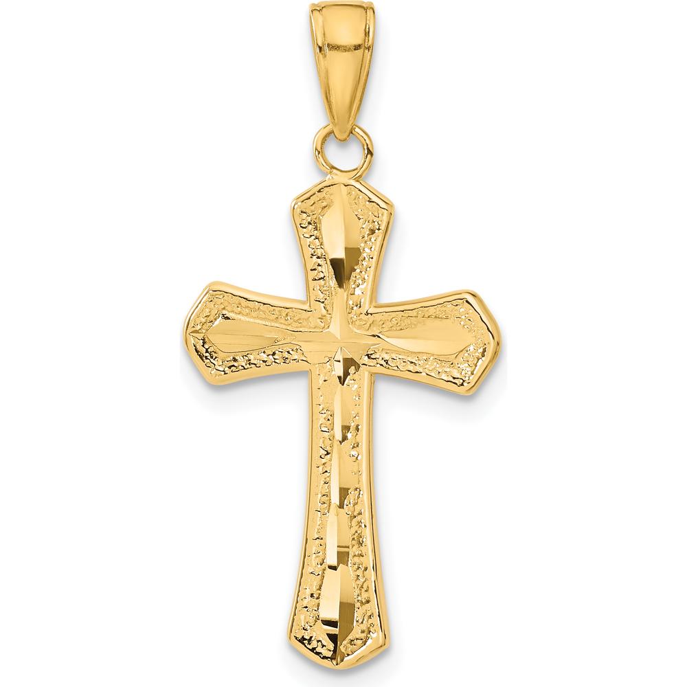 14K Yellow Gold Diamond-Cut Beveled Edges Cross Pendant - 31mm Length, 16mm Width by Oro Pregiato