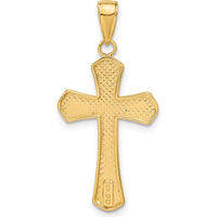 14K Yellow Gold Diamond-Cut Beveled Edges Cross Pendant - 31mm Length, 16mm Width by Oro Pregiato
