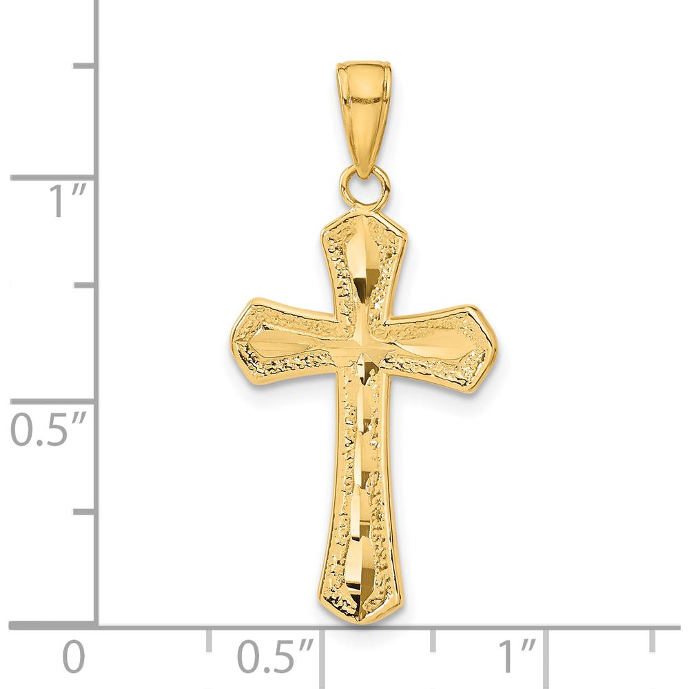 14K Yellow Gold Diamond-Cut Beveled Edges Cross Pendant - 31mm Length, 16mm Width by Oro Pregiato