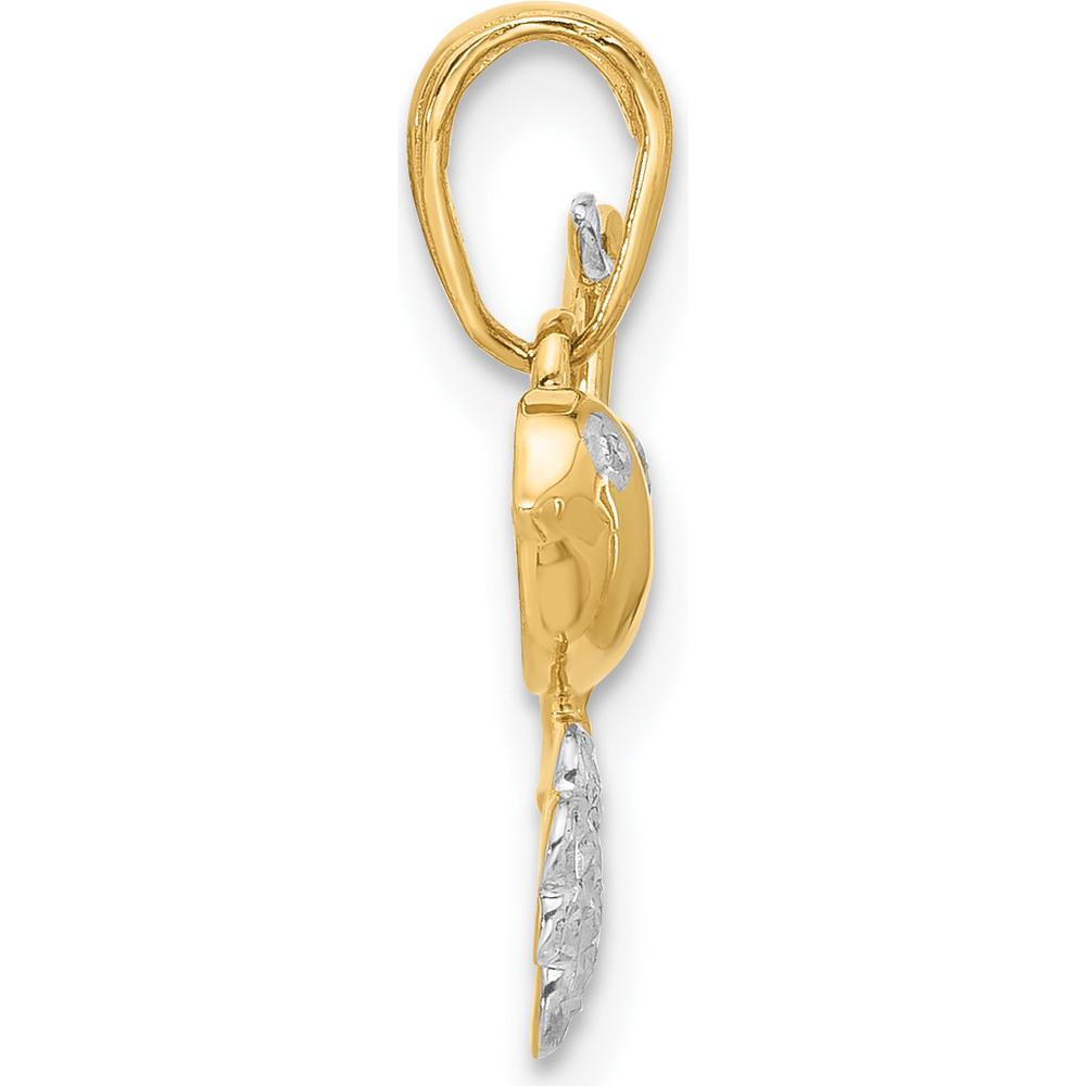 14K Yellow Gold Diamond-Cut Bird on Branch Pendant with White Rhodium Accents by Oro Pregiato