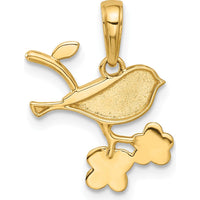 14K Yellow Gold Diamond-Cut Bird on Branch Pendant with White Rhodium Accents by Oro Pregiato