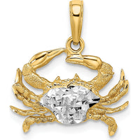 14K Yellow Gold Diamond-Cut Blue Crab Pendant with White Rhodium Accents by Oro Pregiato