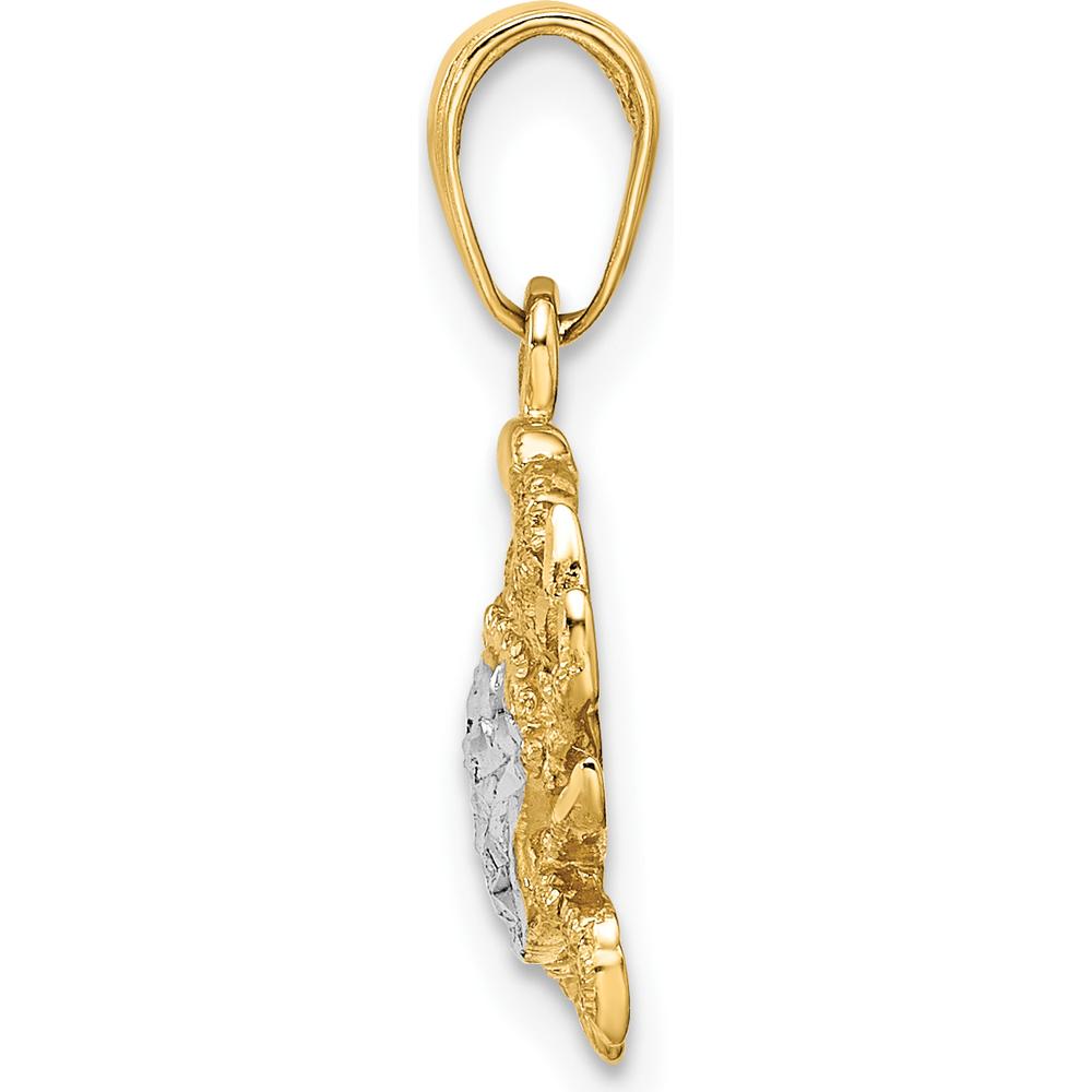 14K Yellow Gold Diamond-Cut Blue Crab Pendant with White Rhodium Accents by Oro Pregiato