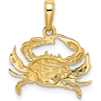 14K Yellow Gold Diamond-Cut Blue Crab Pendant with White Rhodium Accents by Oro Pregiato