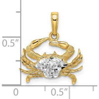 14K Yellow Gold Diamond-Cut Blue Crab Pendant with White Rhodium Accents by Oro Pregiato