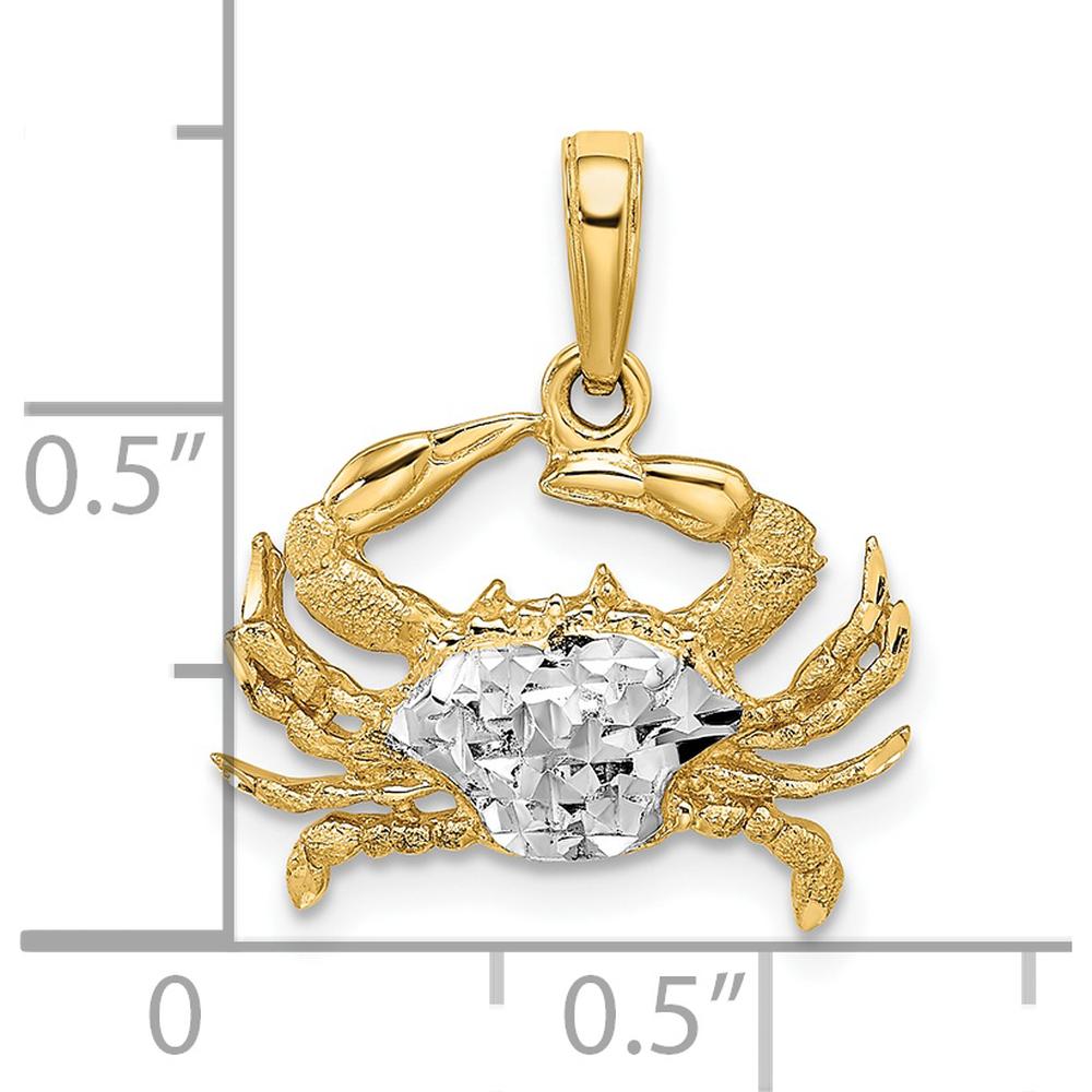 14K Yellow Gold Diamond-Cut Blue Crab Pendant with White Rhodium Accents by Oro Pregiato
