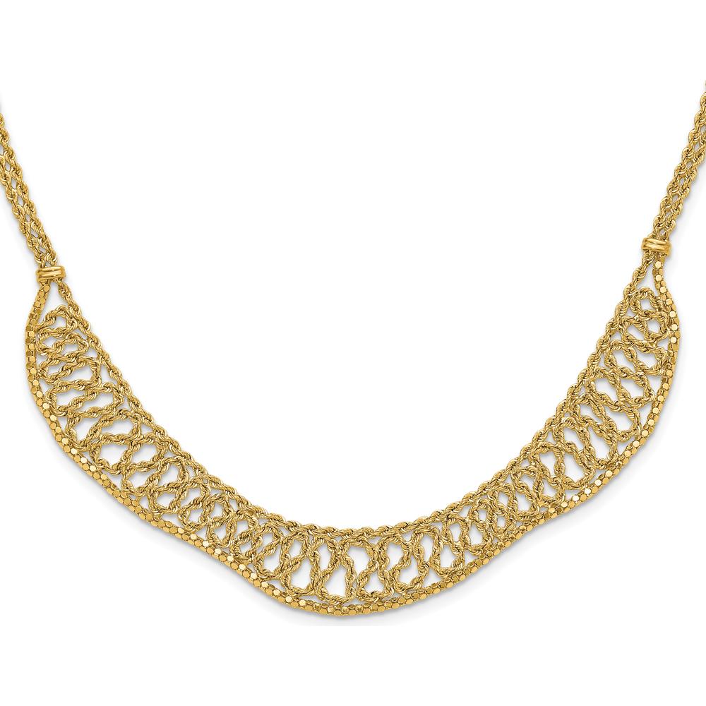 14K Yellow Gold Diamond-Cut Braided Rope Chain Fancy Front Drape Necklace - 17.25" Length by 0